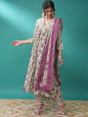 Vishudh Floral Printed Empire Anarkali Kurta with Trousers & Dupatta