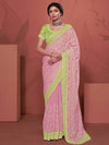 Satrani Floral Chikankari Pure Chiffon Heavy Work Saree