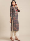 Varanga Women Navy Blue & Beige Ethnic Motifs Printed Keyhole Neck Gotta Patti Kurta