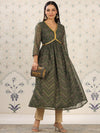 House of Pataudi Ethnic Motifs Printed V-Neck Thread Work Empire Anarkali Kurta