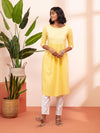 Likha Chikankari Yellow Hand Embroidered Yoke Kurta