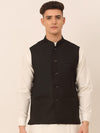 Jompers Men Black Solid Woven Sleeveless Nehru Jackets