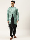 Sojanya Men Green & Black Solid Kurta Pyjama & Printed Sherwani Set