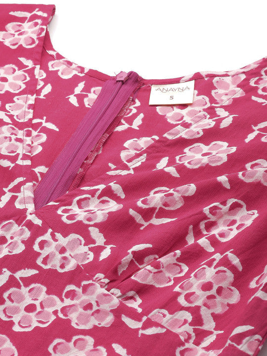 anayna Floral Print Puff Sleeves Fit & Flare Mini Dress