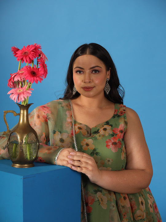 anayna Floral Printed Layered Gotta Patti Kurta with Trousers & With Dupatta