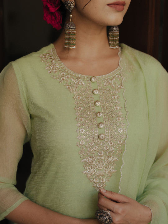 Women Embroidered Panelled Kurta with Trousers & With Dupatta