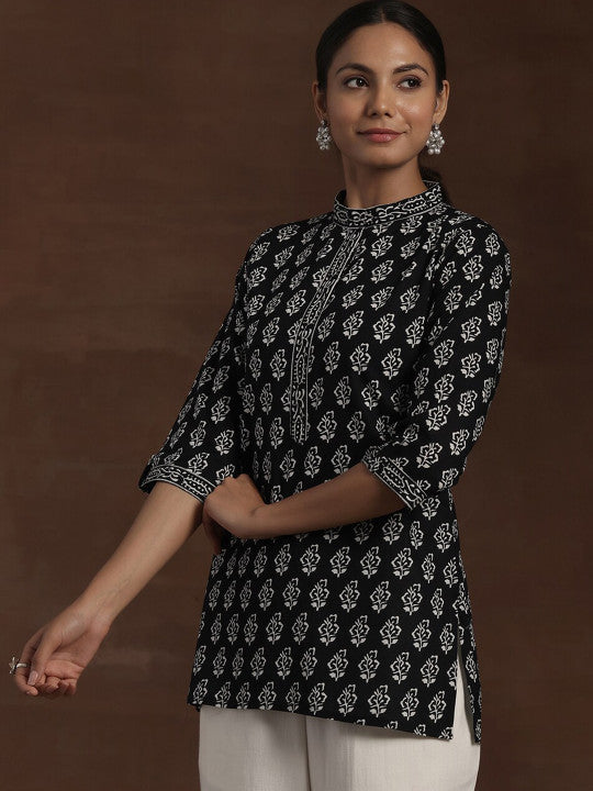 Libas Floral Block Printed High Neck Pure Cotton Straight Kurti