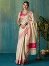 Likha Off-White Pink Tyohar Kasavu Cotton Zari Saree with Running Blouse LIKSAR124 (Free Size)