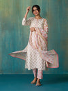 Likha Off White Sanganeri Printed Kurta Pant and Dupatta LIKSKD264 (Set of 3) - S