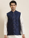 Sojanya Men Navy Blue & Golden Woven Design Nehru Jacket