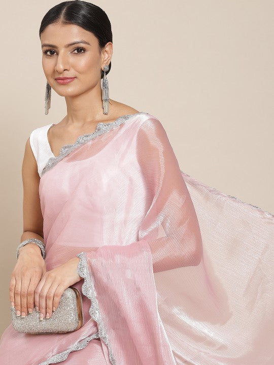 Tikhi Imli Pink Solid Embellished Border Saree