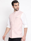 Vastramay Men Pink Checked Woven-Design Nehru Jacket