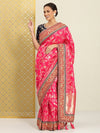 House of Pataudi Floral Zari Silk Blend Banarasi Saree