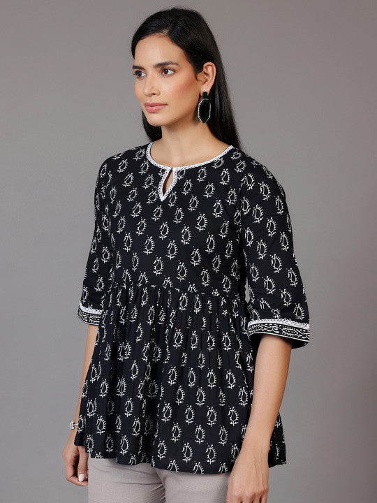Libas Paisley Printed Keyhole neck Three-Quarter Sleeves Pure Cotton A-Line Kurti