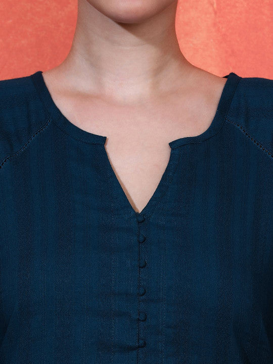 Sangria Striped Self Design Pure Cotton Kurta & Trousers Set