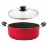 Nirlon Aluminium 3 Layer Nonstick Biryani Pot | Casserole 22 Cm | With Glass Lid | Red | 2.6 Liter