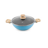 Salford by Ucook Forged Non-stick Kadhai + Glass Lid With Soft Touch Wooden Handle | Black Spatter Finish Dusty Blue- 240mm | 2.5 Litre