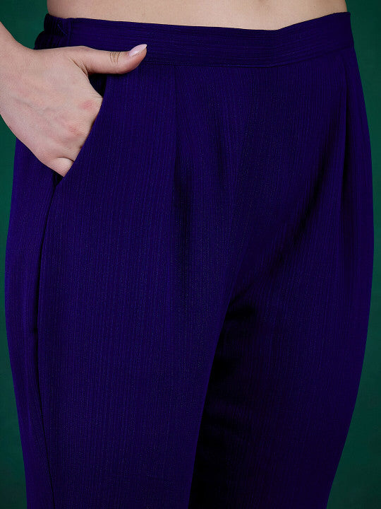 Sangria Floral Printed Embroidered Anarkali Kurta With Trouser