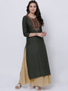 Vishudh Women Olive Green Yoke Design Straight Kurta