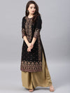 Vishudh Women Black & Golden Printed Straight Kurta