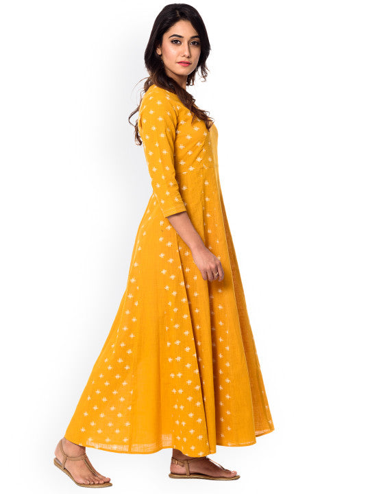 anayna Women Yellow Printed Maxi Dress
