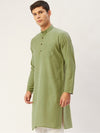 Jompers Men Olive Green Cotton Solid Straight Kurta