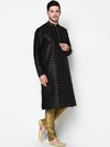 Deyann Men Black Ethnic Motifs Printed Dupion Silk Kurta