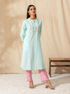 Likha Aqua Yoke Embroidered Aline Cotton Co-ord Set LIKSKD61 (Set of 2)