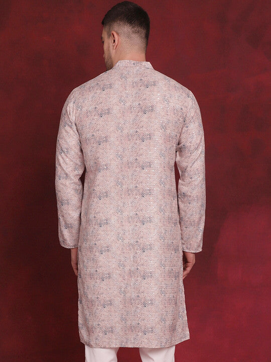 Anouk Peach Floral Woven Design Cotton Thread Work Straight Kurtas