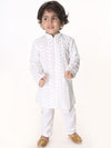 Vastramay Sishu Boys White Embroidered Pure Cotton Kurta with Solid Pyjamas