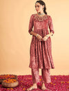 Shae by Sassafras Pink Beads and Stones Velvet Anarkali Gathered Kurta