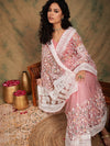 Sangria Pink Floral Embroidered Net Saree