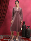 Vishudh Maroon Embroidered Neck Band Straight Kurta