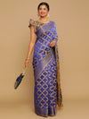 Satrani Blue & Gold-Toned Floral Zari Silk Cotton Banarasi Saree