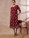 All about you Maroon Ethnic Motifs Printed A-Line Midi Dress