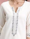 Vishudh Cream-Coloured Floral Yoke Design Thread Work Straight Kurta