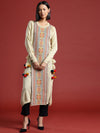 All about you Women Ethnic Motifs Layered Pom-Pom Detail Winter Kurta