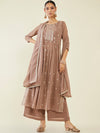 Soch Floral Embroidered Pleated Kurta with Palazzos & Dupatta - S