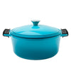 UMAI Enameled Cast Iron Dutch Oven 5L Silicon Handles Biryani Handi Heavy Bottom Gas Induction Blue