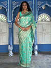 Janasya Sea Green & Gold-Toned Ethnic Motifs Woven Design Zari Chanderi Saree