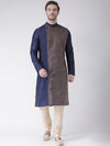 Deyann Men Navy Blue & Cream-Coloured Self Design Kurta with Churidar