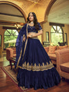 Odette Navy Blue Silk And Satin Semi Stitched Lehenga With Unstitched Blouse (Set of 3)