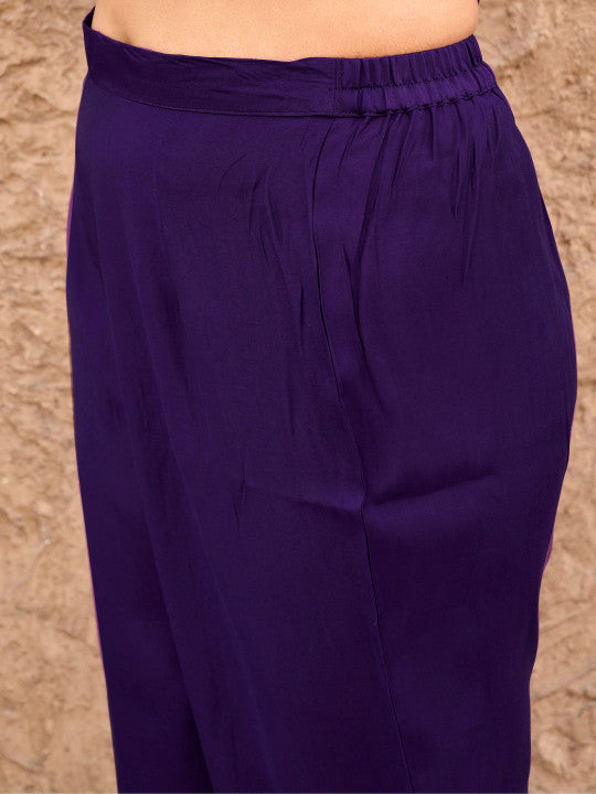 Embellished Sequinned V-Neck Tunic With Trousers