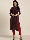 Sangria Women Navy Blue & Rust Red Pure Cotton Abstract Printed Mirror Work Detail Kurta