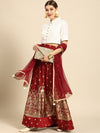 Anouk White & Red Printed Ready to Wear Lehenga & Blouse With Dupatta