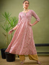 Shae by Sassafras Embroidered Flared Sleeves Round Neck Mirror Work Anarkali Kurta