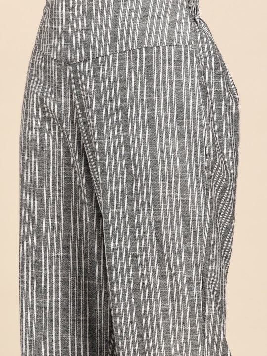 anayna Women Striped Regular Pure Cotton Kurta with Trousers