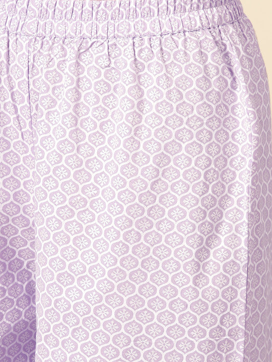 anayna Women Lavender & White Printed Kurta with Palazzos