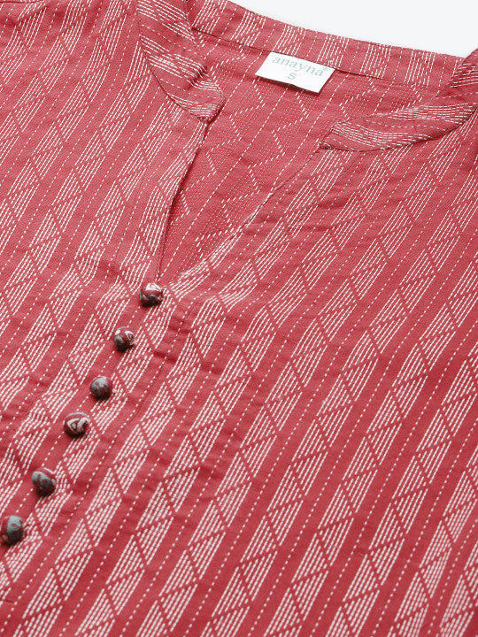 anayna Women Red & White Striped Kurta