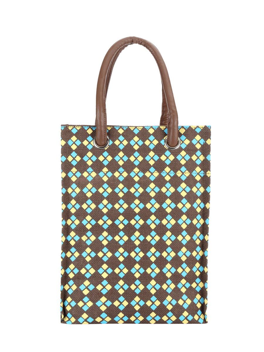 13 X 10 X 8 - DIAMOND PRINT BIG EYELET LUNCH WITH BOTTOM BOARD (B-043-BROWN)